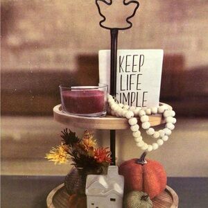 Two-Tier Wooden Tray with Black Metal Handle
